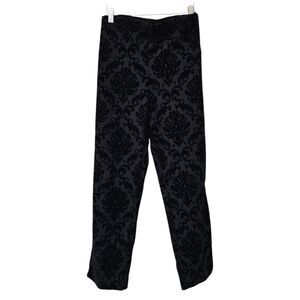 Chico’s Slimming Pull On Pants Size 3 Large Black Damask Velvet Stretch Ankle XL